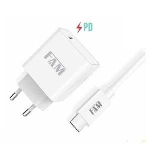 KIT CARREGADOR COM CABO TPC/TPC 1 USB 20W FKT-PD20C ANATEL