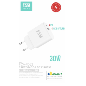TOMADA 2USB - 1TIPO C 30W FCA-PD32 ANATEL