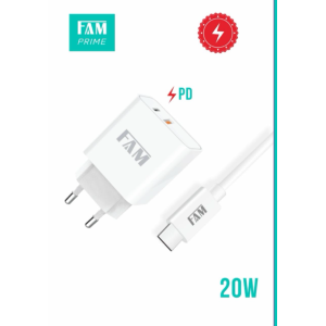 KIT CARREGADOR COM CABO TPC/TPC 1 USB 20W FKT-PD29C ANATEL