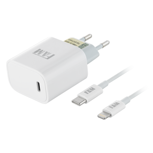 KIT CARREGADOR COM CABO LIGHTNING/TIPO C 1 USB 20W FKT-PD205 ANATEL