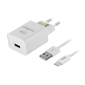 CARREGADOR COM CABO TIPO C 1 USB 3A FKT-Q1C12 TURBO