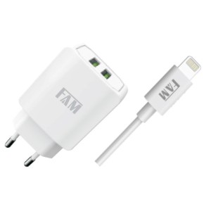CARREGADOR COM CABO IPHONE 2 USB 2.4A FKT-2255